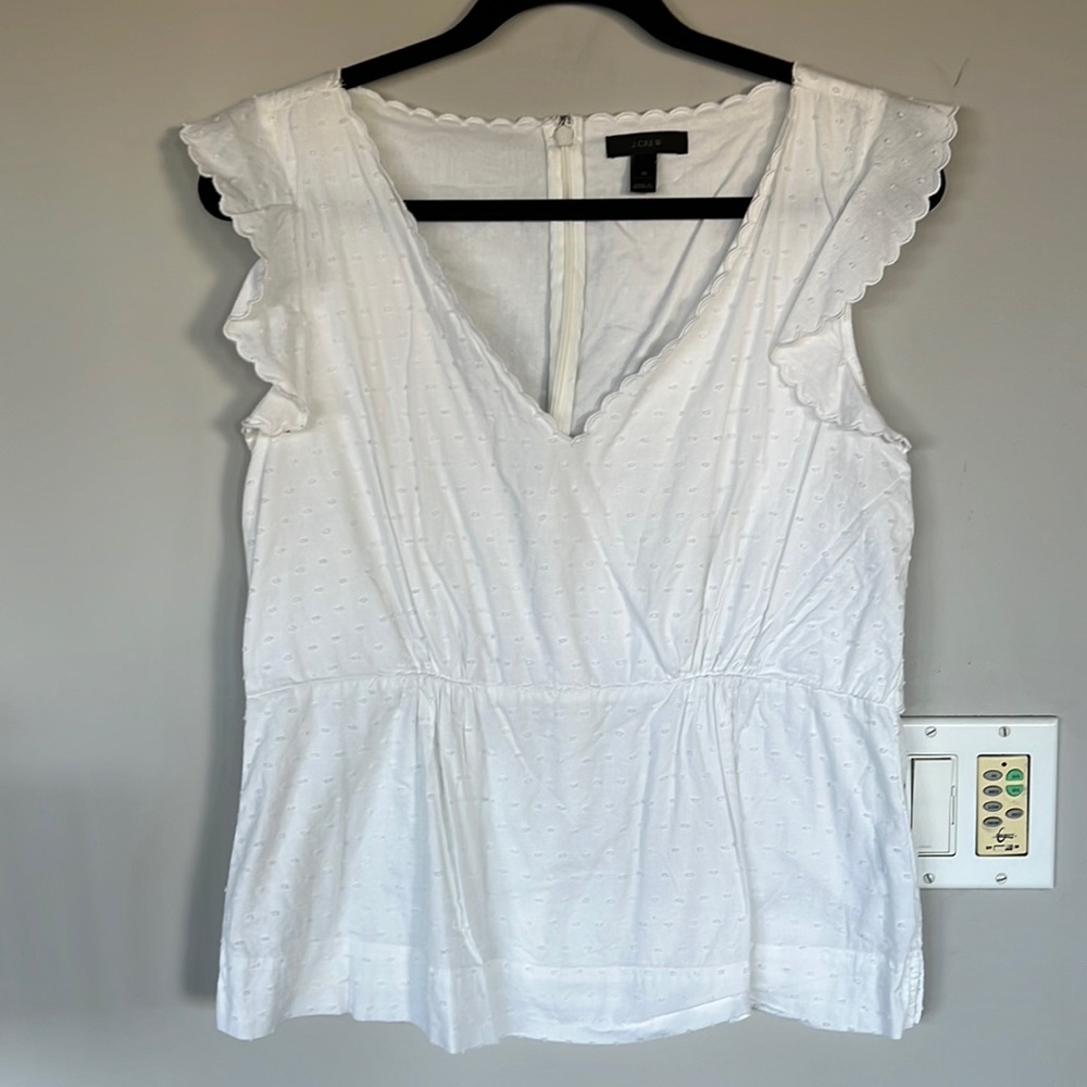 J.Crew white Swiss dot peplum too sz 12